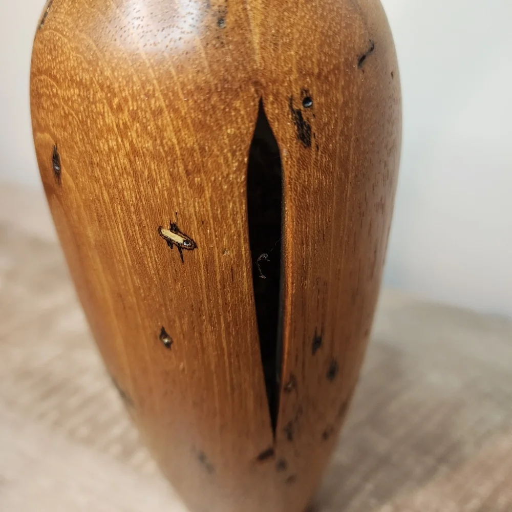 Vintage Artisan Signed Hand Crafted Turned Wood Art Decorative Vase Minimalist